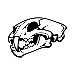 Obraz premium Logotipo con dibujo sencillo con lineas del cráneo de un felino depredador tipo león visto de perfil 