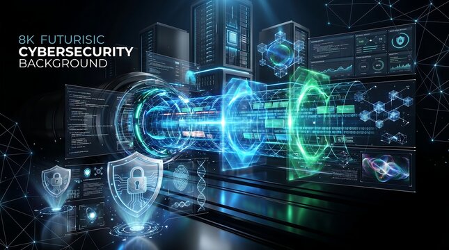 Futuristic cybersecurity infrastructure background with glowing data shields cybersecurity futuristic background technology protection infrastructure internet hologram connection abstract