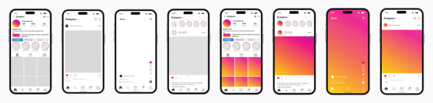 Instagram mobile application mockup user interface screens