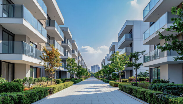 Sunny Walkway In A Large Korean Apartment Complex