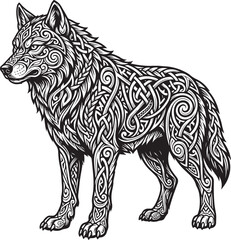Obraz premium Intricate Zentangle Swirl Wolf Standing Silhouette