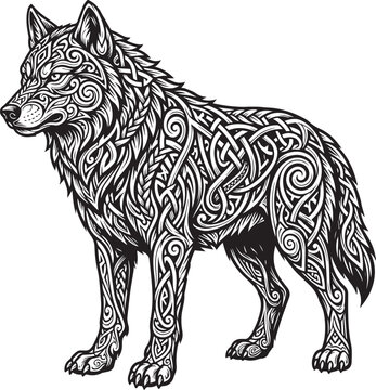 Intricate Zentangle Swirl Wolf Standing Silhouette