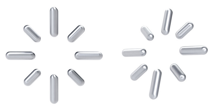 3D Silver Metallic Loading Spinner Icon Front and Side View