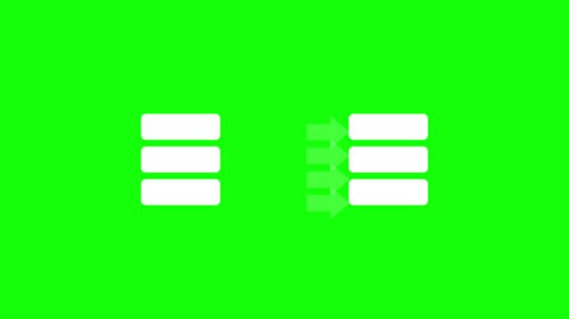 Dynamic data processing and information exchange animation showing digital migration between abstract storage units on green screen