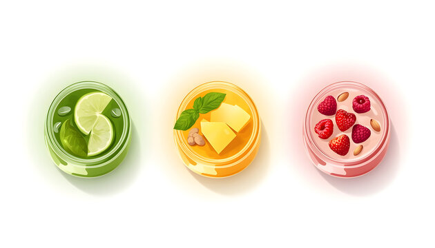 Colorful Fruit Juices on White Background