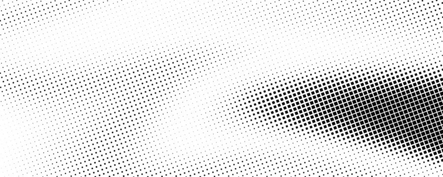 Check halftone texture background. Diamond dot faded gradation wallpaper. Black and white squared pixels. Abstract glitchy 8 bit video game backdrop. Vector comic bitmap dither screen tone overlay