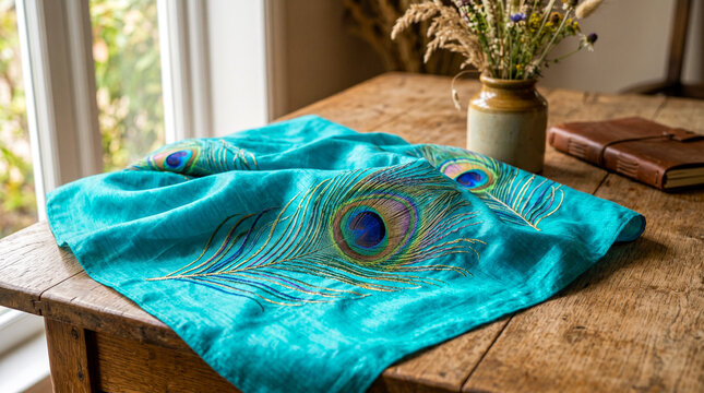 Colorful Peacock Feather Silk Pattern for Fashion and Home Decor