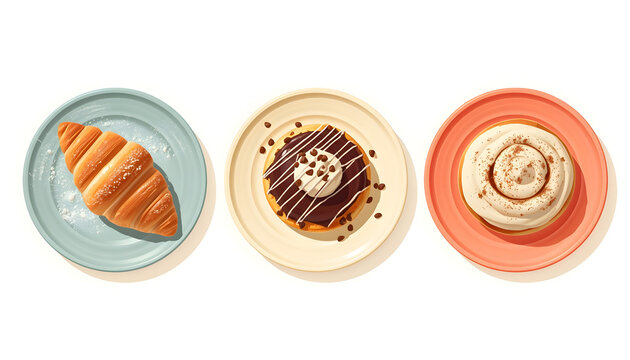 Cinnamon Rolls and Croissant on Plates