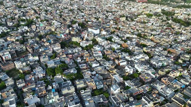 High Angle Aerial of Overpopulated Cityscape and Infrastructure Vulnerable to Environmental Strain