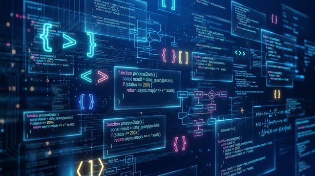 Abstract Floating AI Code Blocks Matrix Texture Background