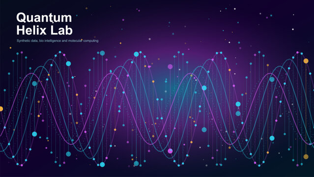 Abstract quantum helix data visualization with glowing dots and interconnected lines representing complex algorithms ideal for artificial intelligence big data and scientific technology backgrounds