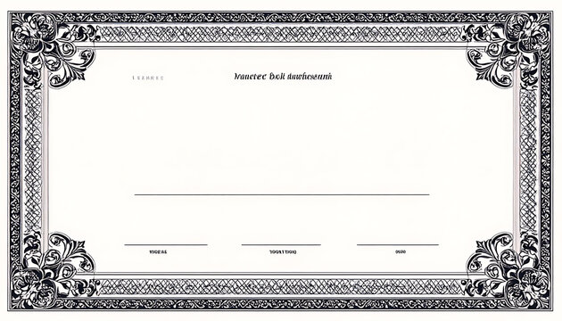 Blank award certificate border with ornate flourishes and decorative corners, empty space for text, achievement recognition