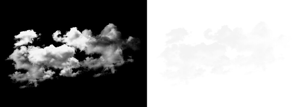 White fluffy clouds on black background for overlay and design  isolated on transparent background transparent background