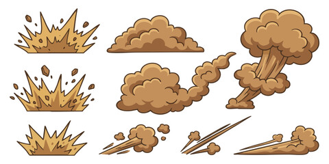 Set of cartoon smoke explosion and dust cloud effects for animation and comic book action design elements © GraphixEra