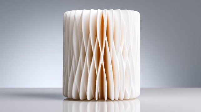 A stunning modern white paper art vase, intricately designed with folds and textures, showcasing the blend of creativity and craftsmanship in contemporary art and decor.