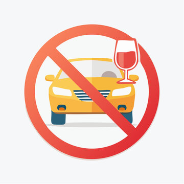 車とバツ印のついたグラスを描いた飲酒運転禁止の警告標識のイラスト