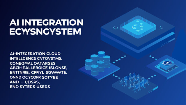 Ai integration ecosystem cloud technology futuristic data exchange intelligent systems automation software cybersecurity network digital innovation blue background