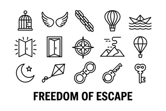 Freedom of escape concept with various icons on white background