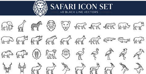 Black and white safari animal icons set © SahajanAli