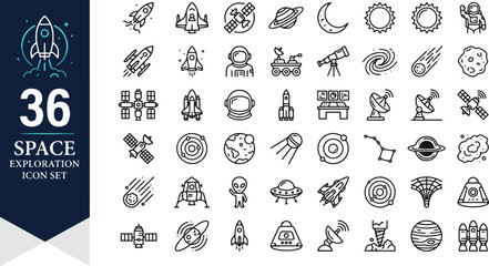 Space exploration icons set of 36 stylized vector illustrations © SahajanAli