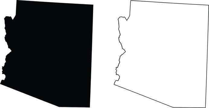 Black and white map outline of arizona state in the united states of america