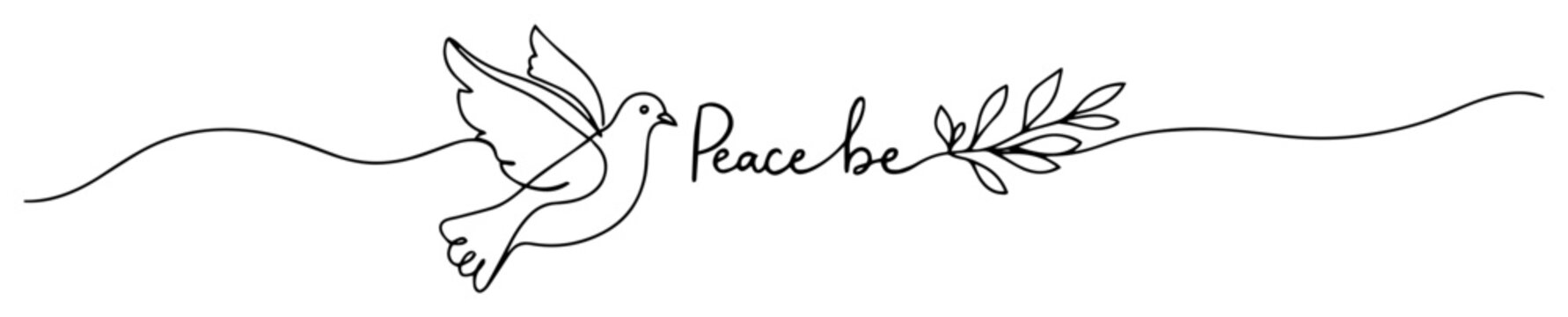 peace dove with olive branch monoline vector