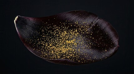 Fototapeta premium Macro Photograph of a Single Dark Plum with Golden Pollen Grains.