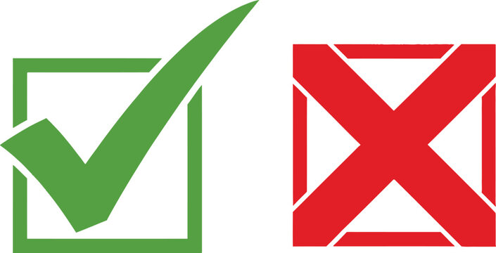 Green check mark and red x cross symbol icons for survey or quiz selection