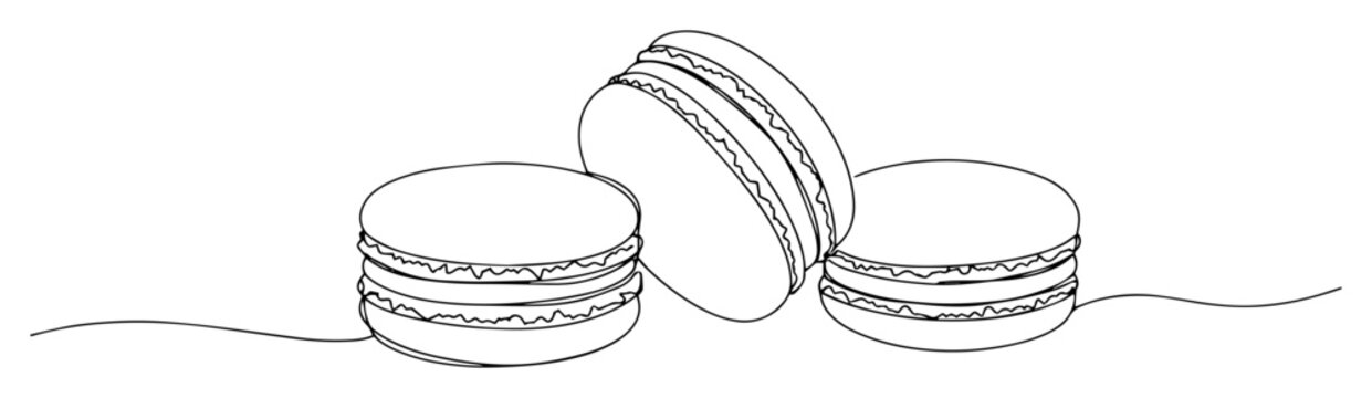 three french macarons stack contour line illustration