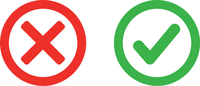 Red cross and green check mark icons for correct and incorrect choice or survey results