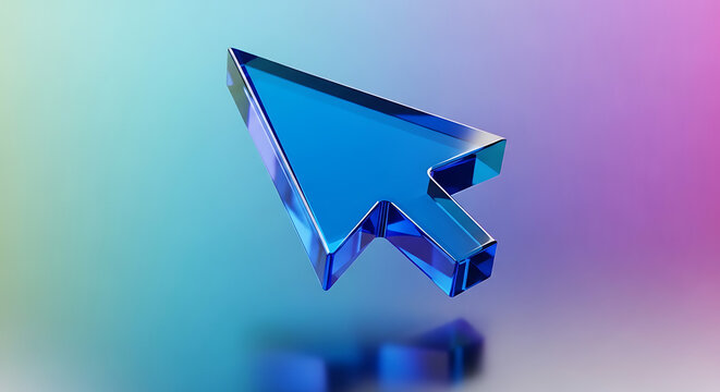 3D rendered blue computer mouse cursor pointer arrow with computer internet navigation interface technology selection software abstract direction