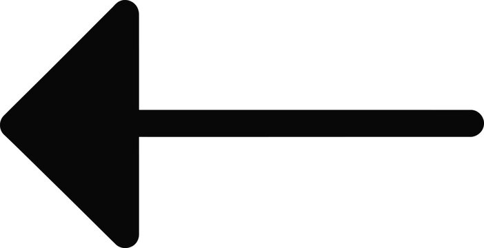 Simple black arrow icon pointing to the left for navigation and direction signage