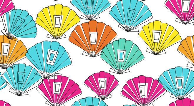 Vibrant Scallop Shell Pattern: Summer Beach Vibes, Tropical Colors, Seamless Design