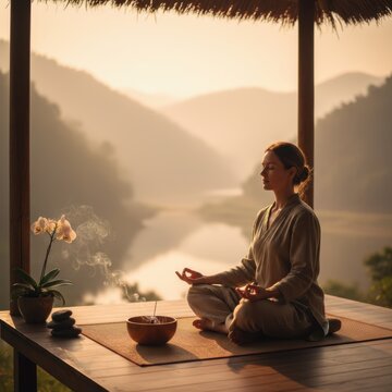 Serene Meditation Scene in Nature with a Peaceful Atmosphere