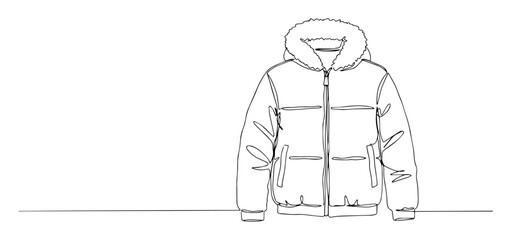 winter parka with hood front view linear contour design © Wieslaw