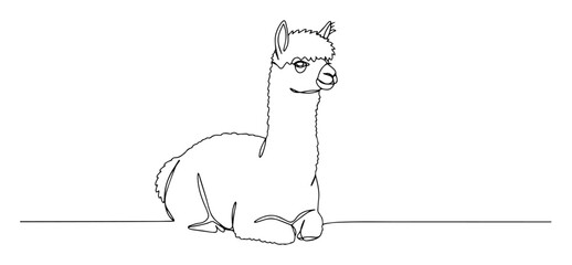 Fototapeta premium resting alpaca sitting pose linear vector artwork