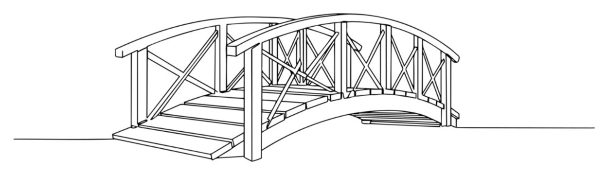 wooden arched garden bridge linear contour design