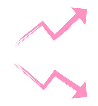 Pink Hand Drawn Up and Down Arrows Highlighter Marker Strokes Isolated on Transparent Background