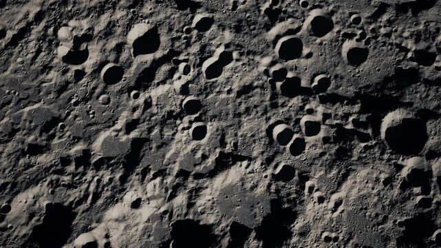 Realistic moon surface flyover animation with craters