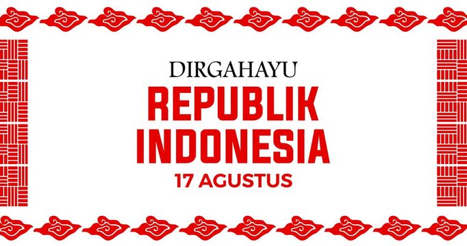 Animated text 'Dirgahayu republik indonesia' with red and white ornamental decoration as a symbol of the Indonesian flag