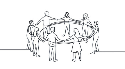 People Holding Hands Circle Line Art © ROKY
