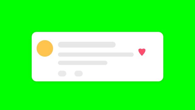 Social Media Post Card with Like Heart Icon Animation on Green Screen Background