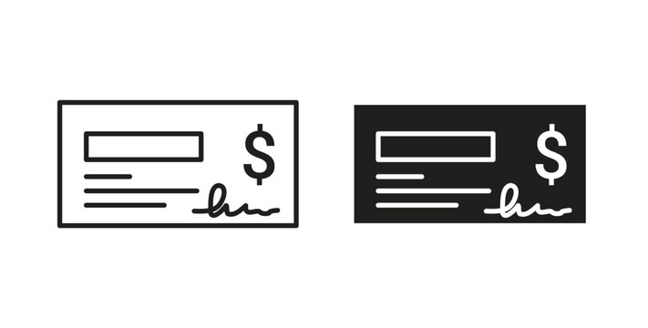 Money check icon linear pictogram. Editable Stroke. Isolated Vector Illustration.