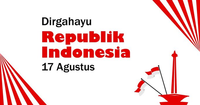Animated text 'Dirgahayu republik indonesia' with red and white ornamental decoration as a symbol of the Indonesian flag