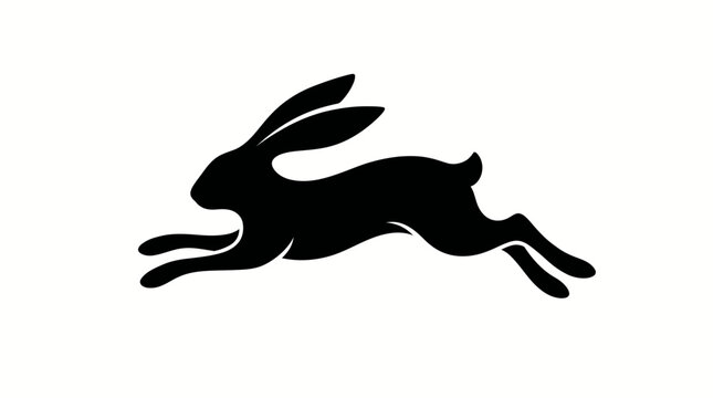 Black rabbit silhouette, running bunny icon, fast hare graphic, animal symbol