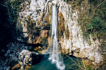 Picturesque waterfall cascade powerful flow water landscape nature Sochi Russia © Quntusho