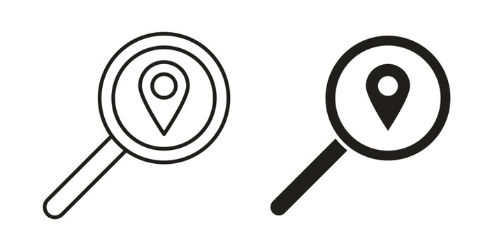 Search Location icon linear pictogram. Editable Stroke. Isolated Vector Illustration.
