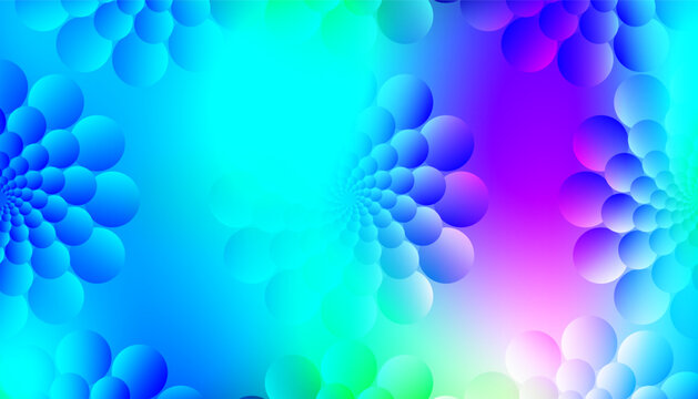 Vibrant abstract circular spiral pattern with blue and purple gradient. A vibrant abstract digital illustration featuring spiraling spheres in shades of cyan, blue, and purple against a colorful gradi