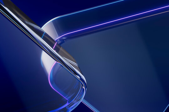 3D neon glass edge with blue interface reflection