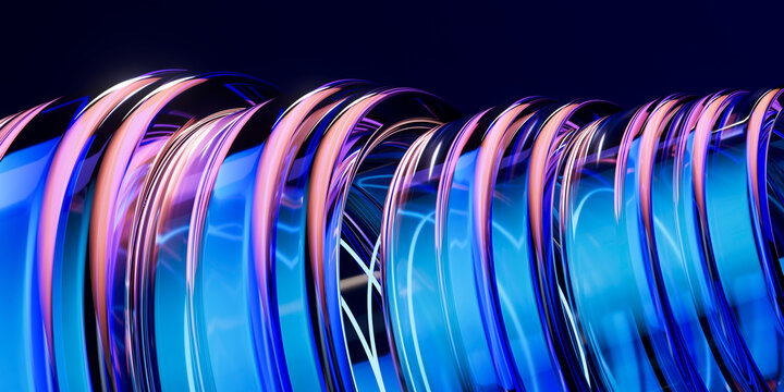 3D neon coil wave with blue magenta light rhythm